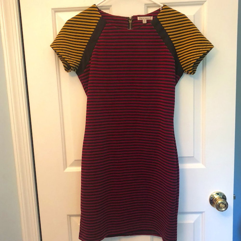 Lucca Couture colorblock striped bodycon black/magenta/yellow dress size M